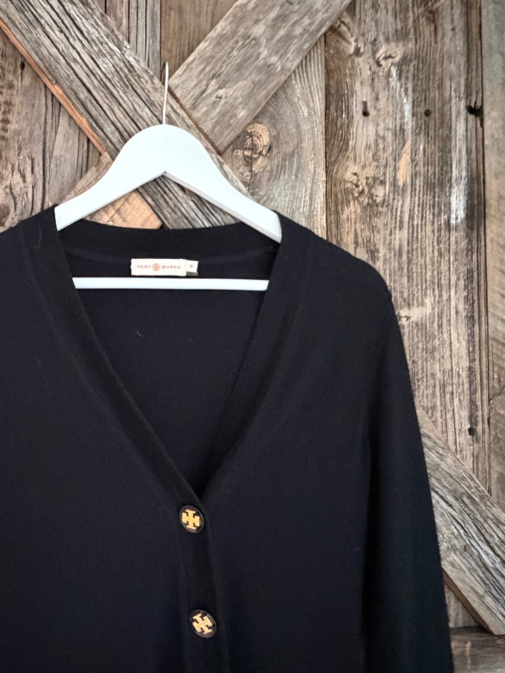 TORY BURCH BLACK CARDIGAN 100% MERINO WOOL SWEATER WOMEN'S MEDIUM M
